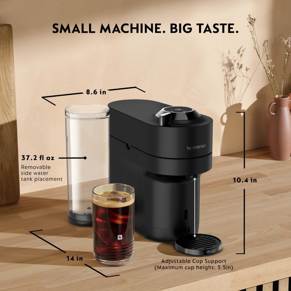 Nespresso Vertuo Pop+ Coffee and Espresso Maker by De'Longhi, Black Matte with Dark Chrome