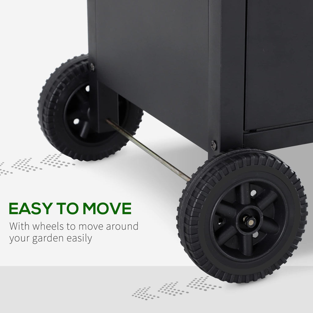 Outsunny 4+1 Burner Gas BBQ Grill, Outdoor Barbecue Trolley with Wheels, Warming Rack, Side Shelves, Cabinet, Thermometer for Garden, Party, Camping, 125 L x 51 W x 100 H cm, Black